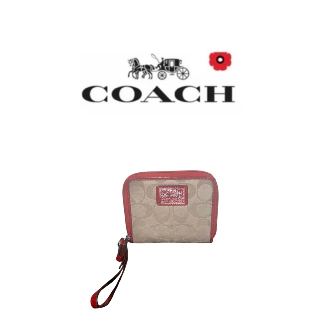Coach Poppy Red Signature Zip Around Wallet/Wristlet
